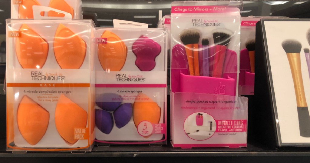 beauty products in boxes on store shelves