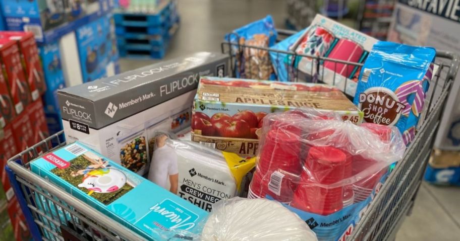 sam's club cart filled with items