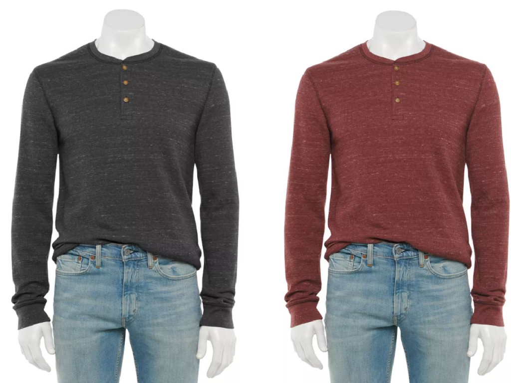 male mannequins wearing henley shirts