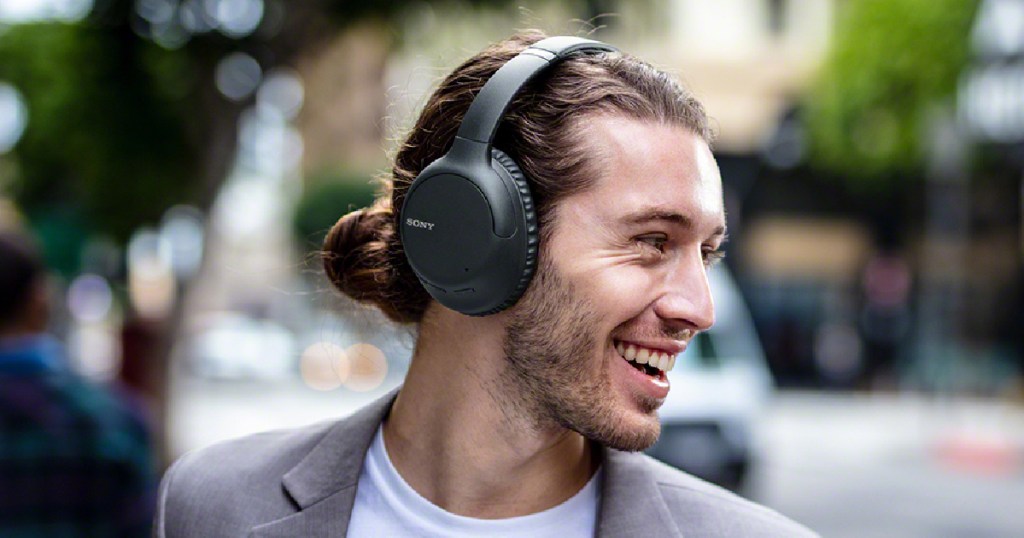 sony headphones on man