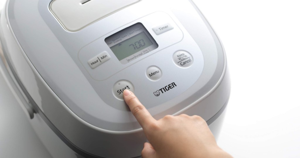 button pressing tiger rice cooker