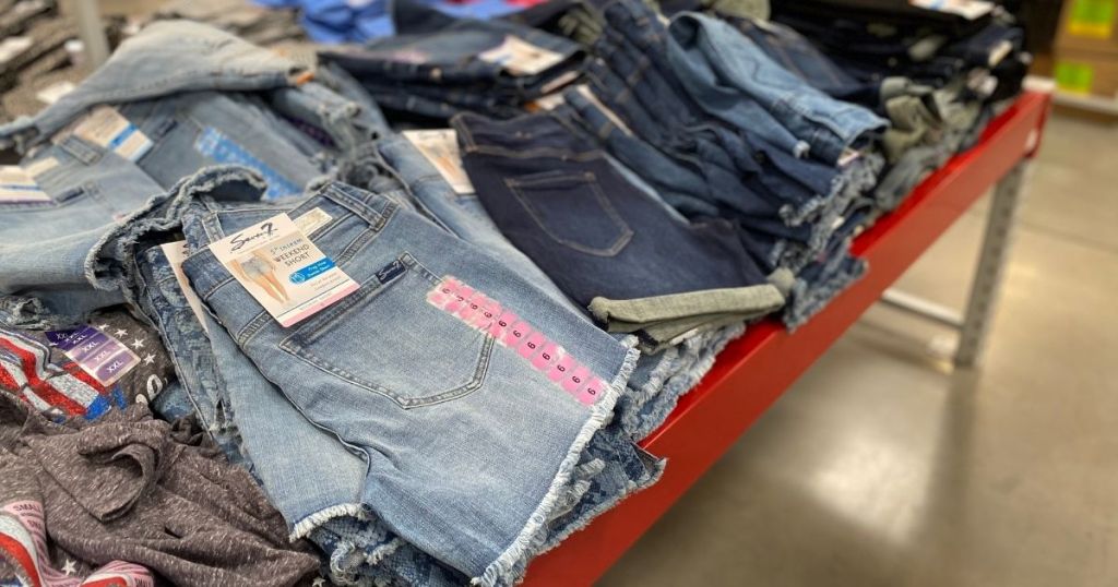 table of women's shorts in store