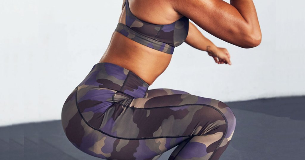 woman in camo print workout apparel