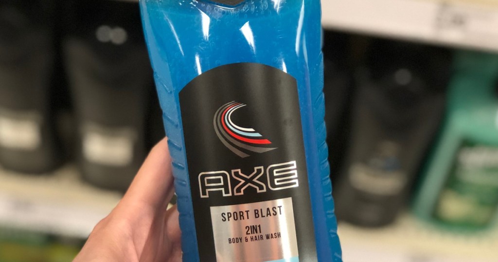 hand holding blue axe 2-in-1 body wash