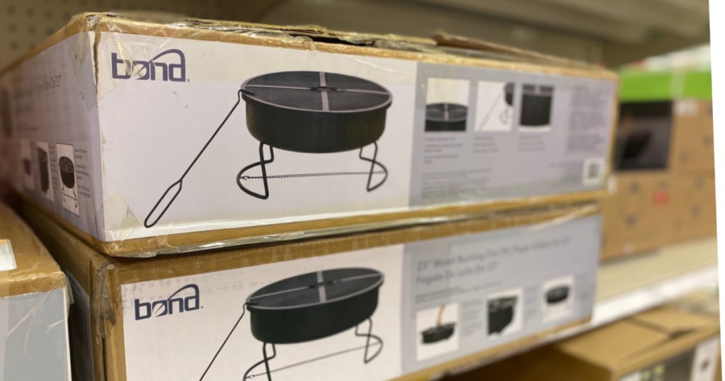 black portable fir pit on shelf