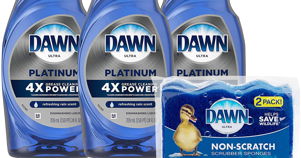 Dawn Dish Soap Platinum Dishwashing Liquid + Non-Scratch Sponges