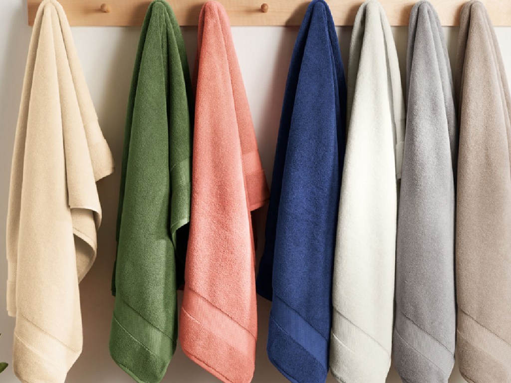fieldcrest towels hanging on a rack