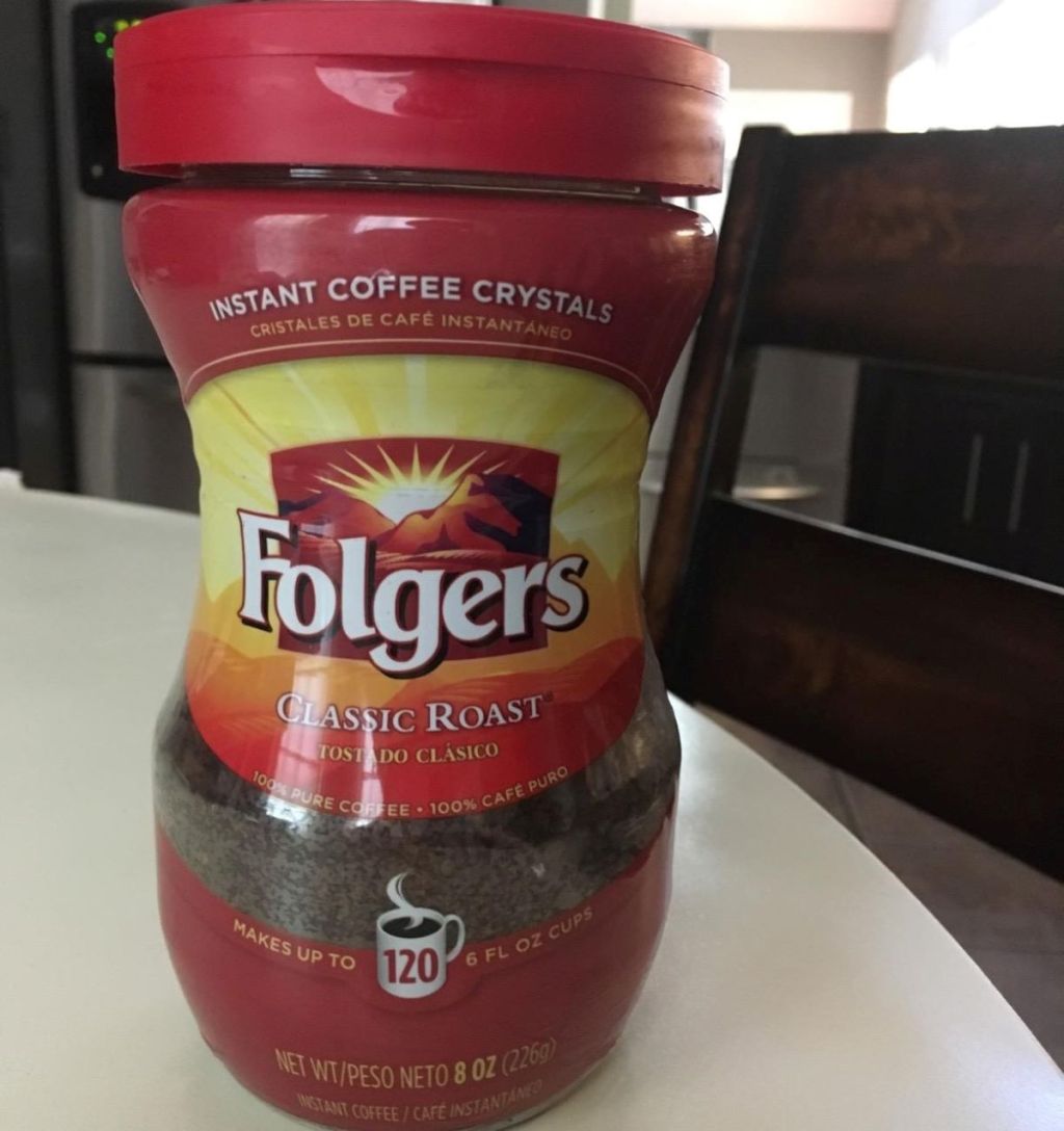 container of Folgers Instant Coffee