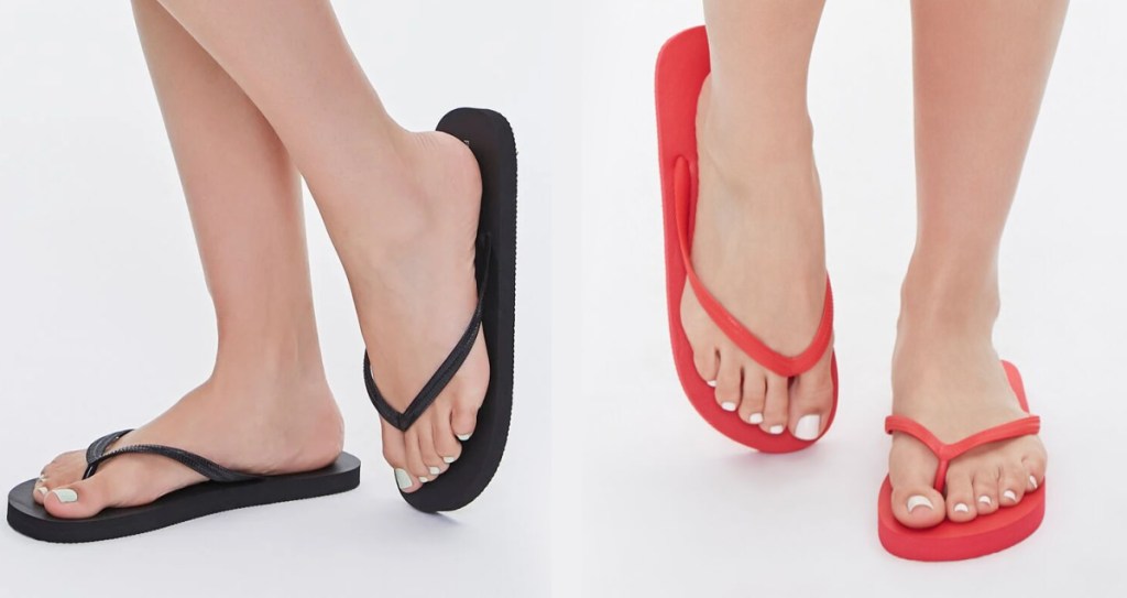 women wearing flip flops - red & black
