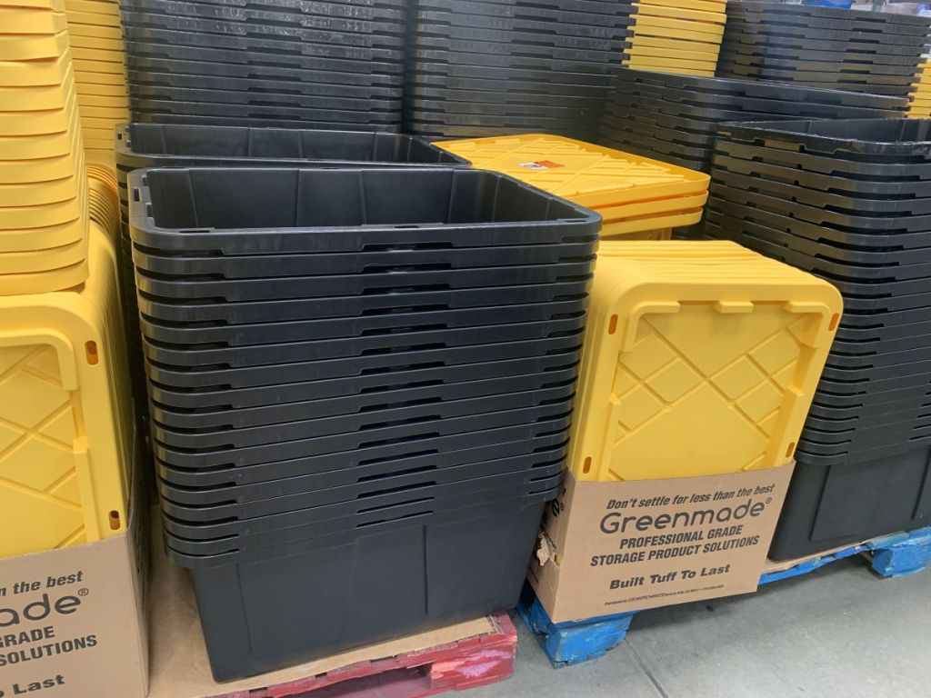 display of stacked storage totes at Costco