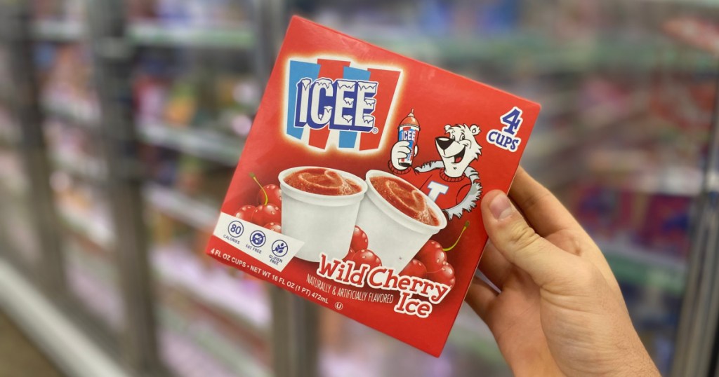 ICEE brand frozen treats in box near freezer section