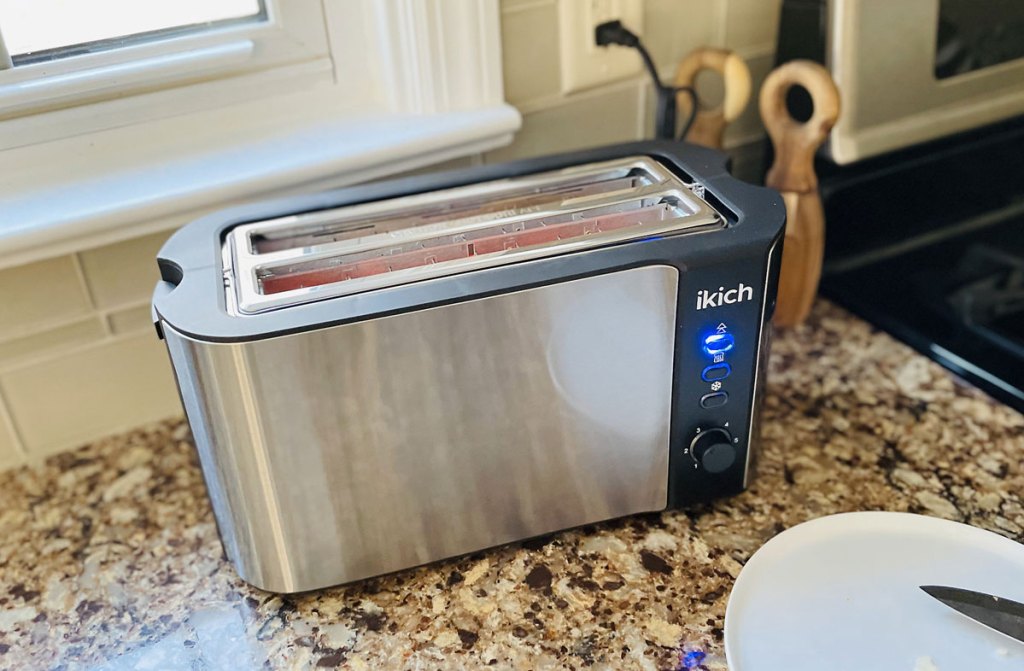 stainless steel toaster on counter
