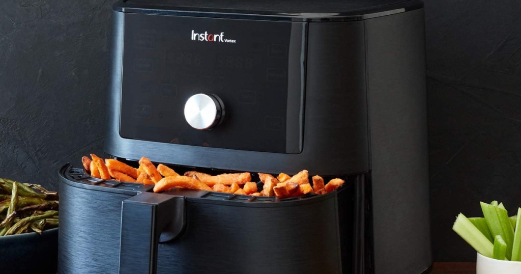 black air fryer on counter 