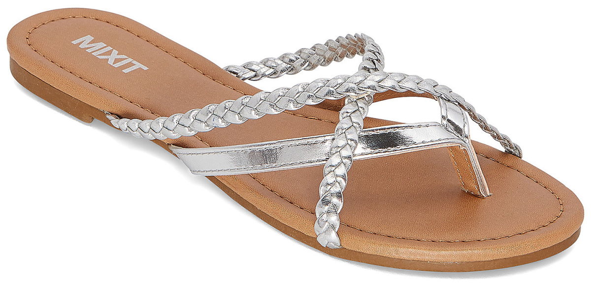 silver braided flip flops