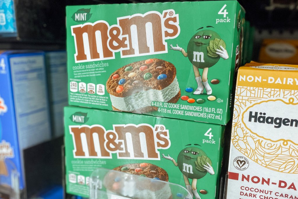 M&M'S Mint Chocolate Chip Ice Cream Sandwich at grocery store