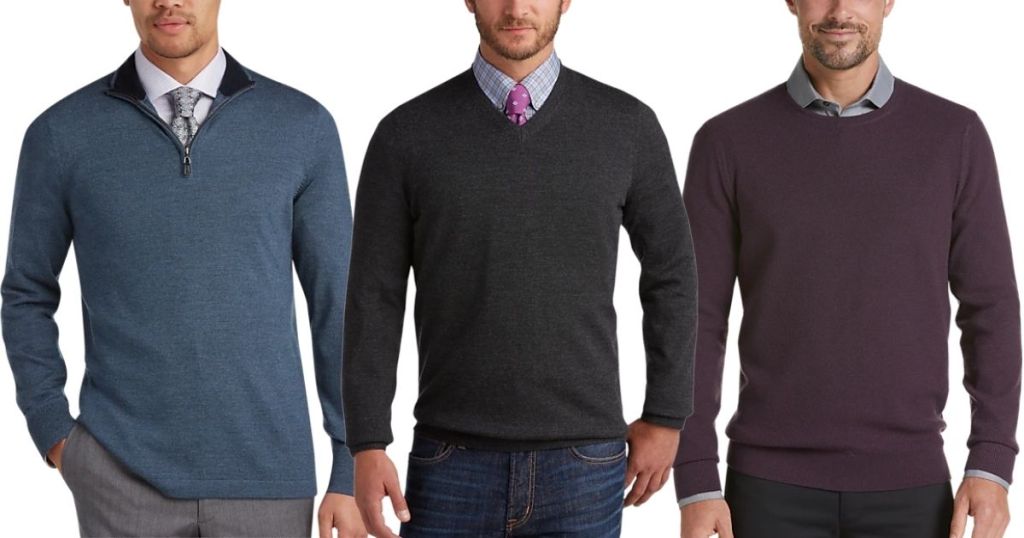 three men wearing sweaters