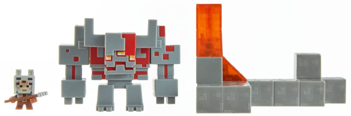 Minecraft Dungeons Mini Battle Box w/ Redstone Monstrosity, Valorie Character and Lava Set Piece Action Figure Set