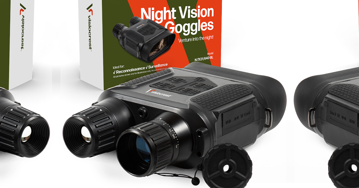 stock image of night vision goggles in and out of packaging