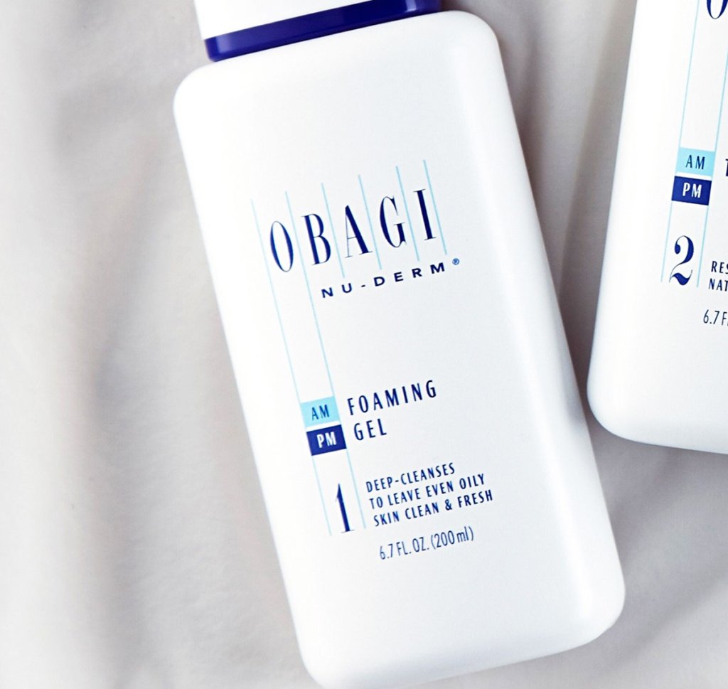 white bottle of obagi facial cleanser