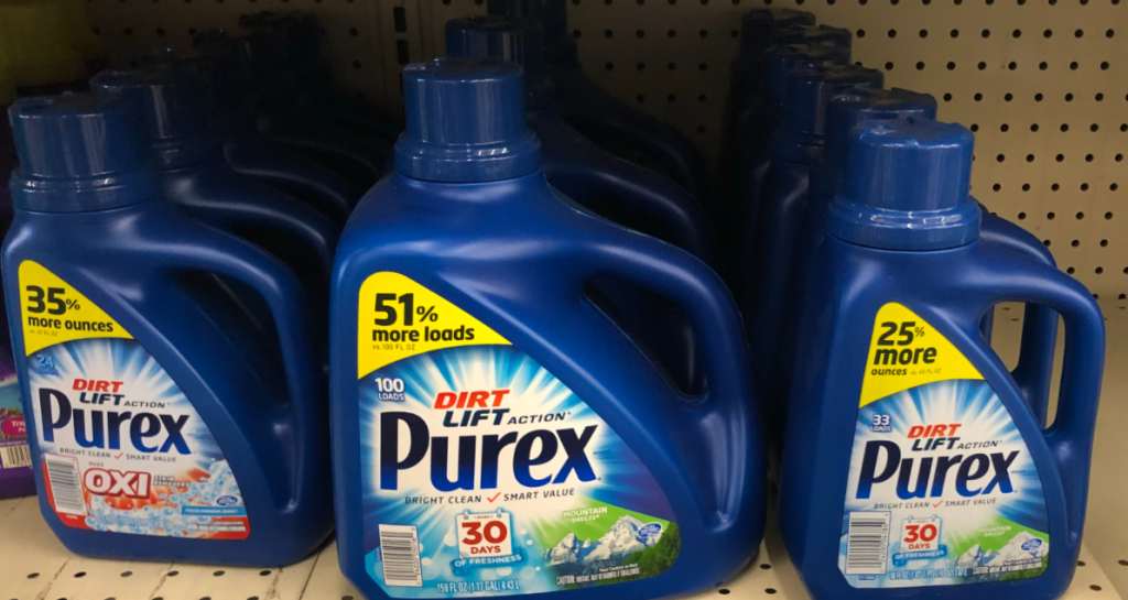 row of Purex laundry detergent