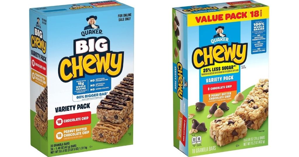 two Quaker Chewy Bars Variety Packs
