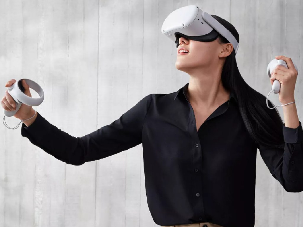 woman wearing a quest oculus 2 VR headset