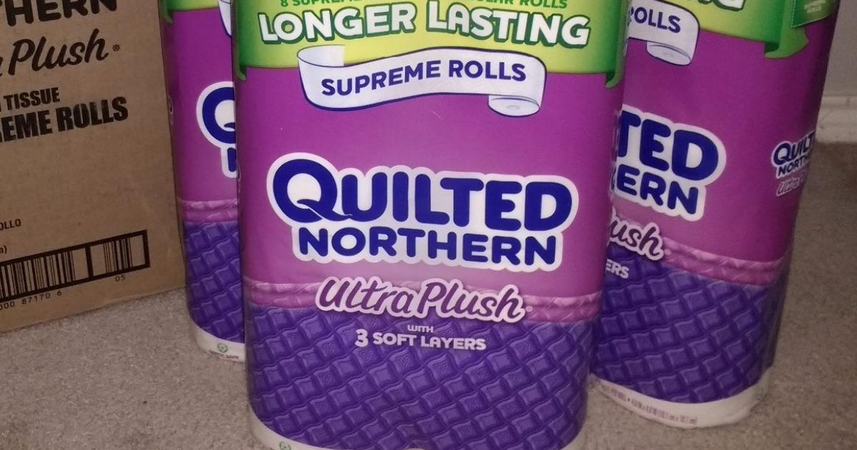 three packs of Quilted Northern toilet paper