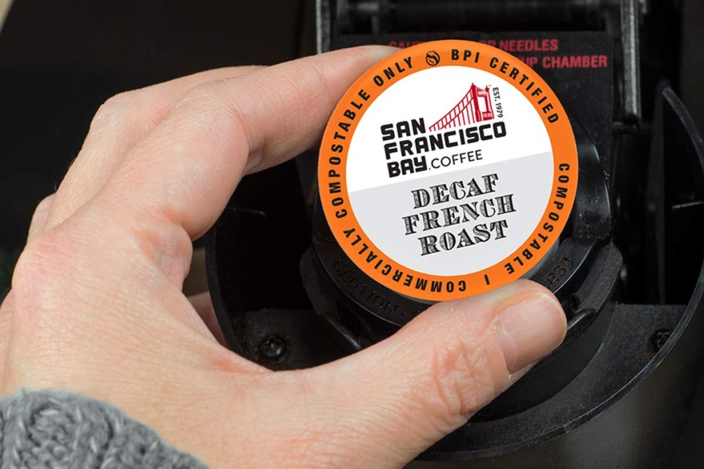 SF bay french roast k cup in hand
