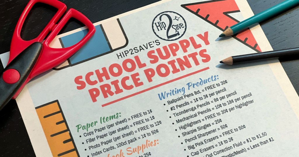 School Supply Price Point List
