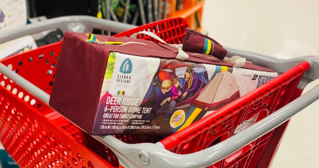tent in front of red cart