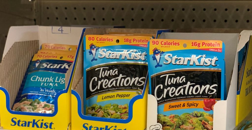 packets of Starkist Tuna Creations on a shelf