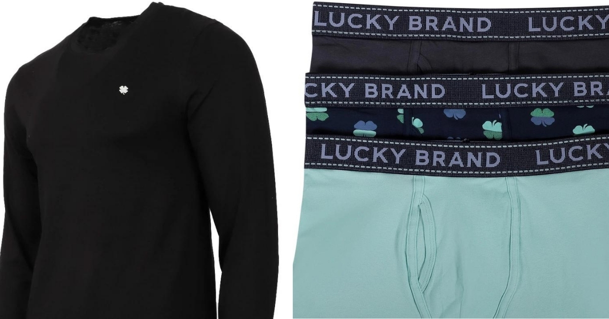 Men's Lucky Brand Long Sleeve Crew Tee & 3 Pack Boxer Brief Bundle