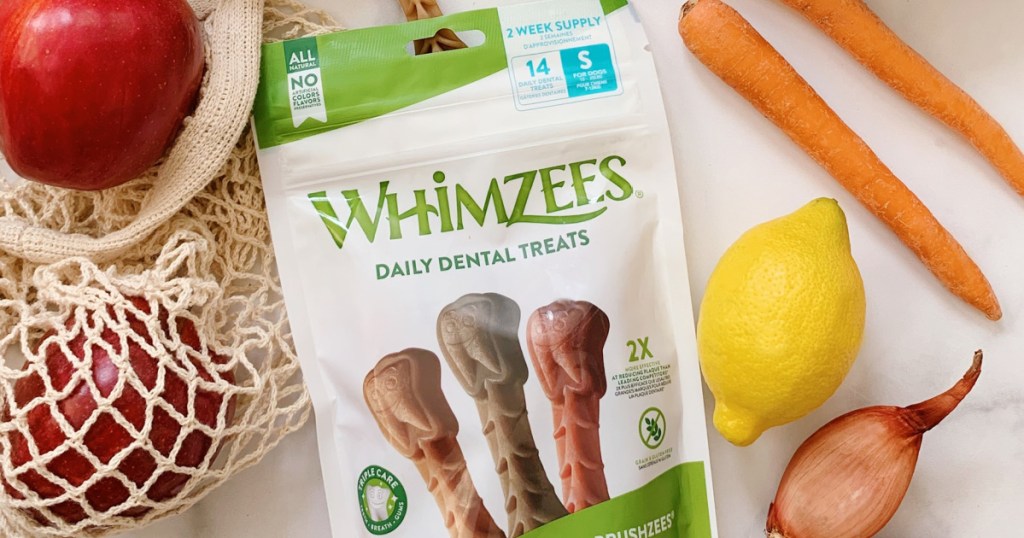 whimzee dog treats next to vegetable