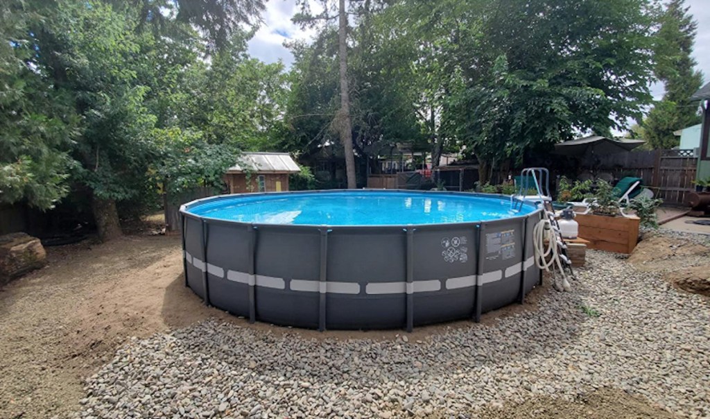 round above ground pool outside in yard