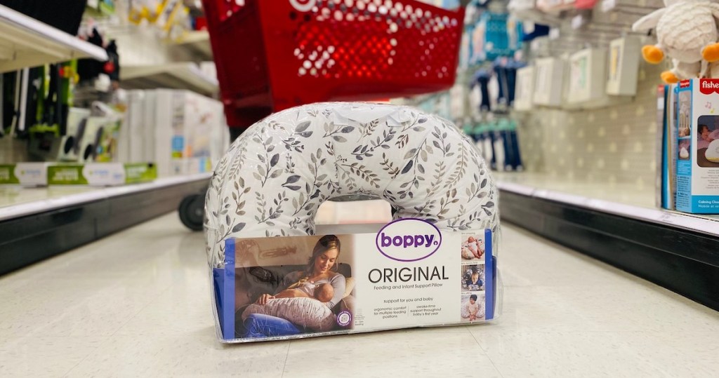 boppy nursing pillow on floor in store in front of target cart