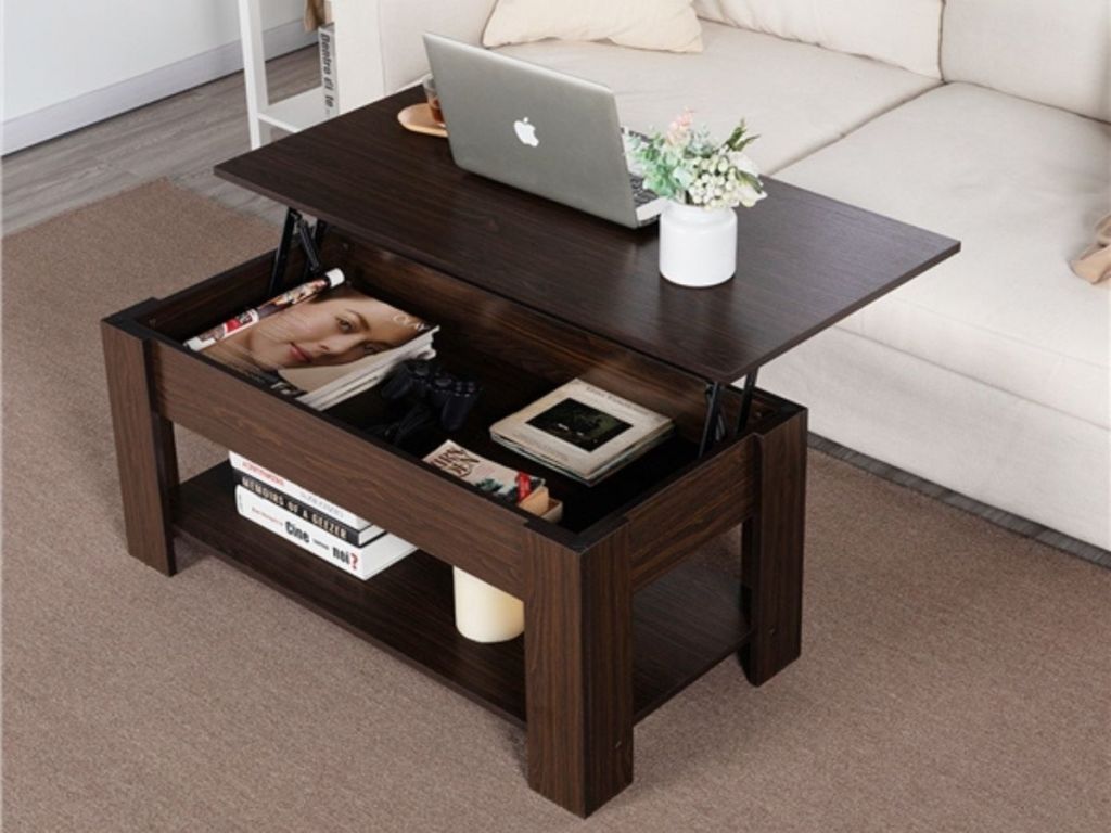 espresso lift-top coffee table in living room