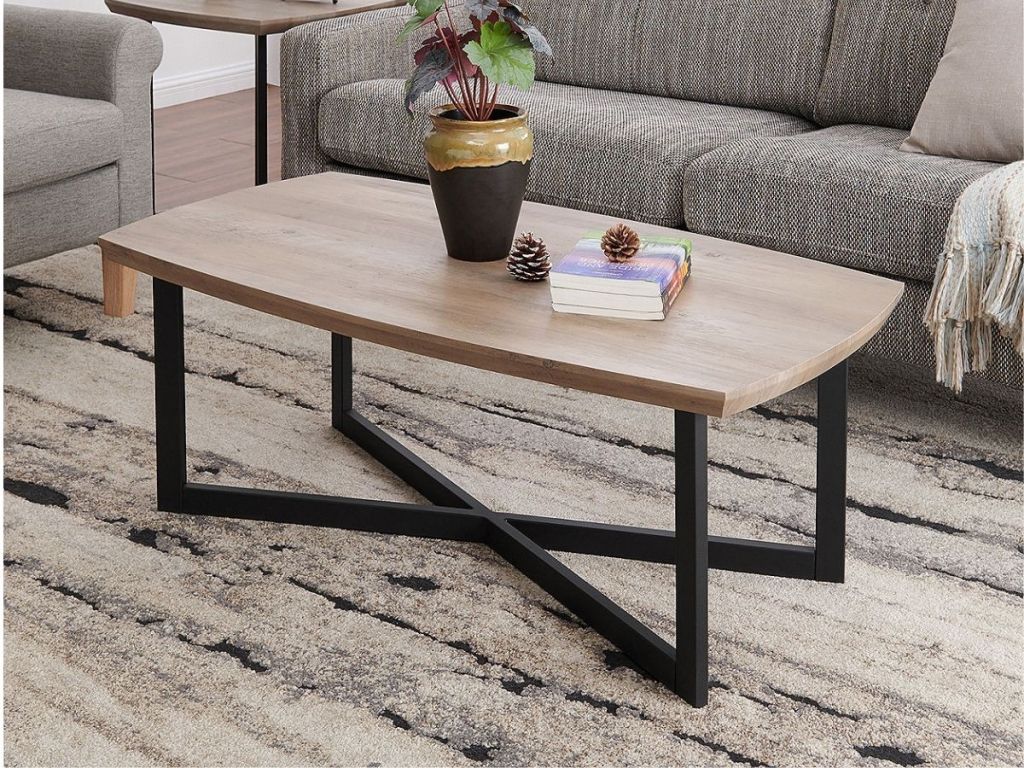 wood coffee table in living room