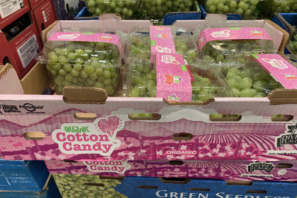 cotton candy grapes in cardboard box