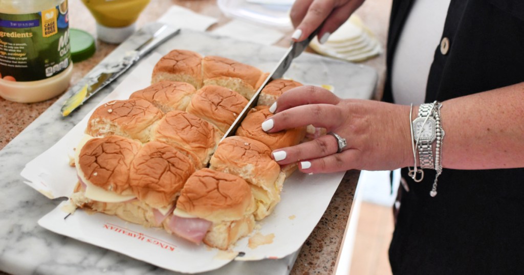 cutting hawaiian roll sandwiches