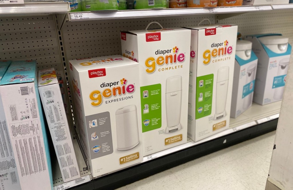 row of diaper genies on store aisle