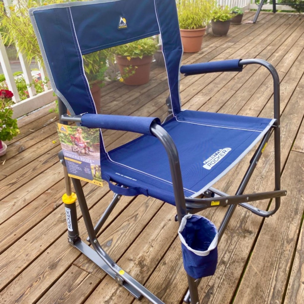 blue camp rocking chair
