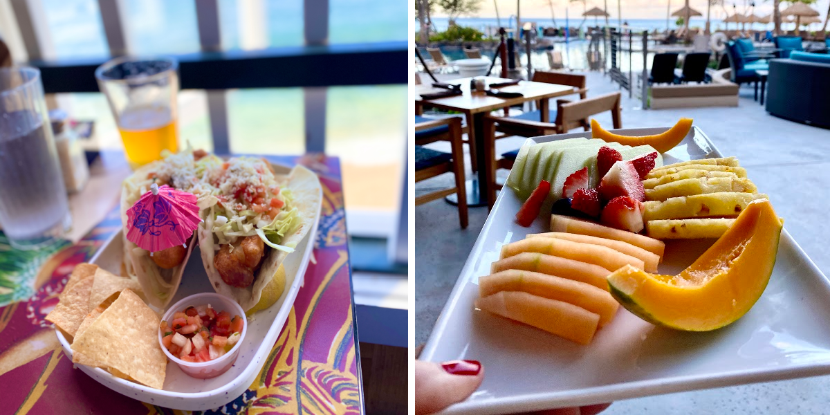 fruit and taco plates in restaurant in hawaii scoring hawaii vacation deals
