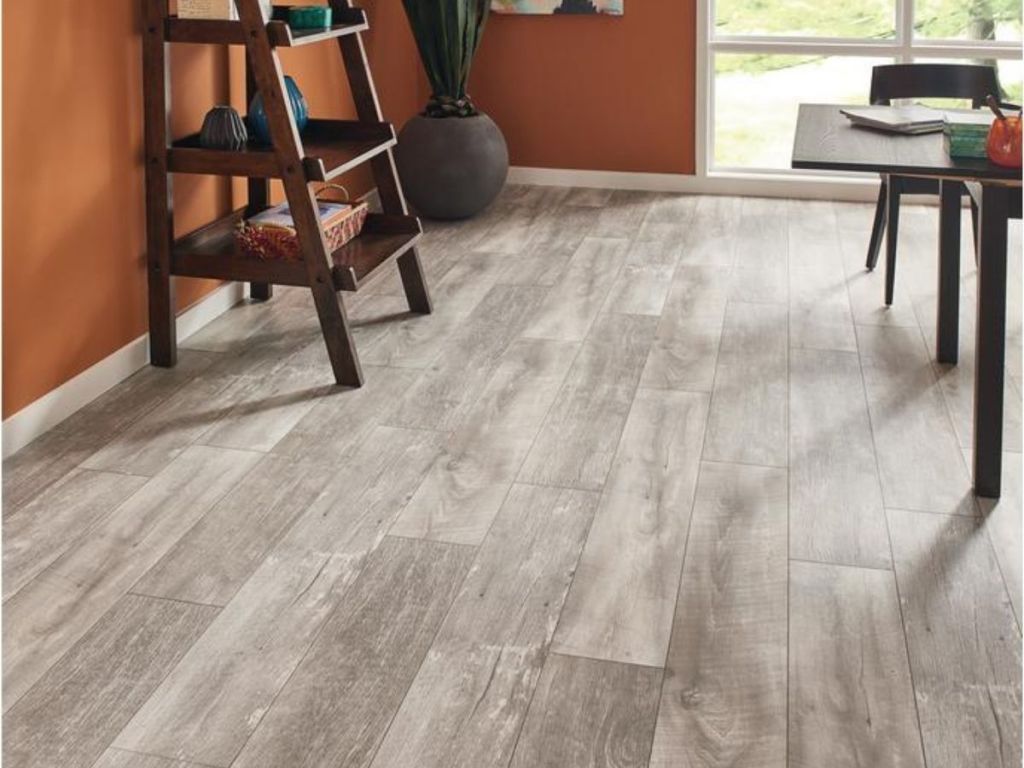 gray laminate flooring in dining room