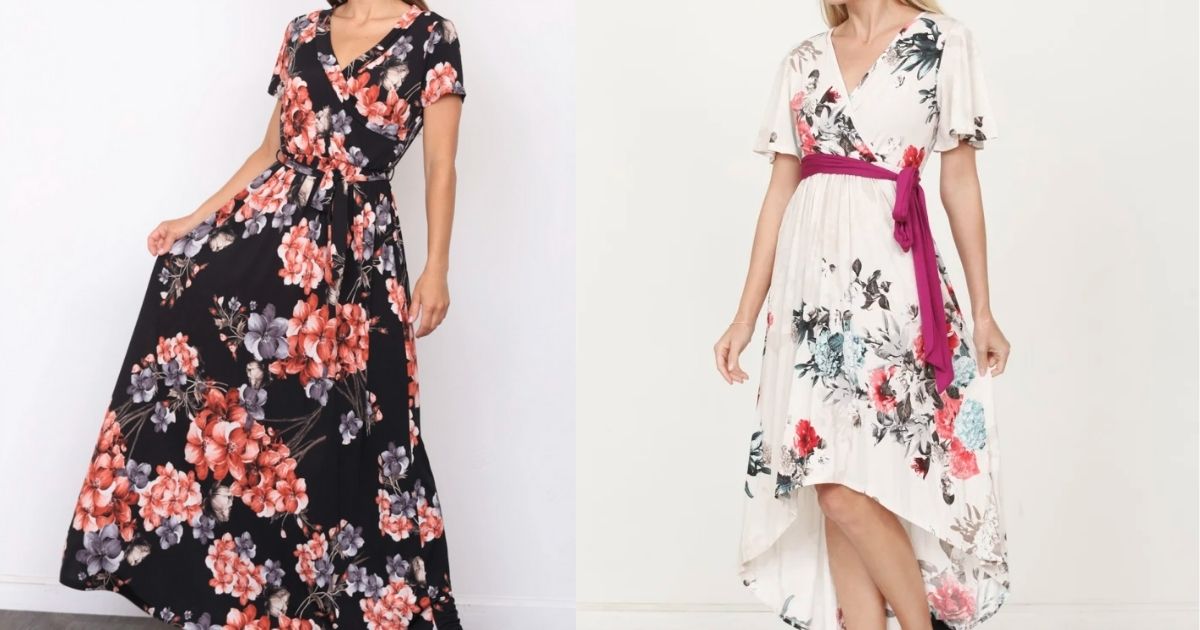 women wearing floral flowy dresses
