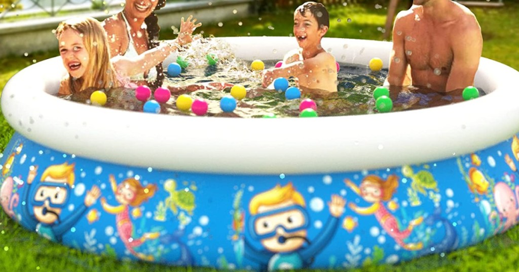 family in inflatable pool