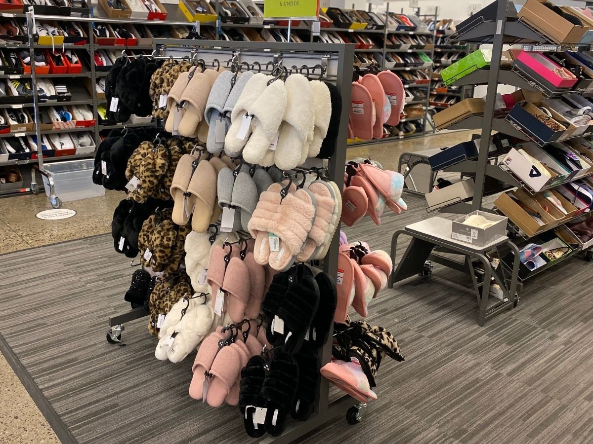 rack of women's slippers