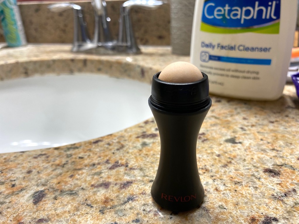 Revlon roller on counter by bathroom sink