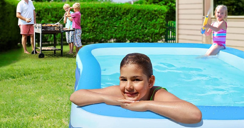 girl in inflatable pool