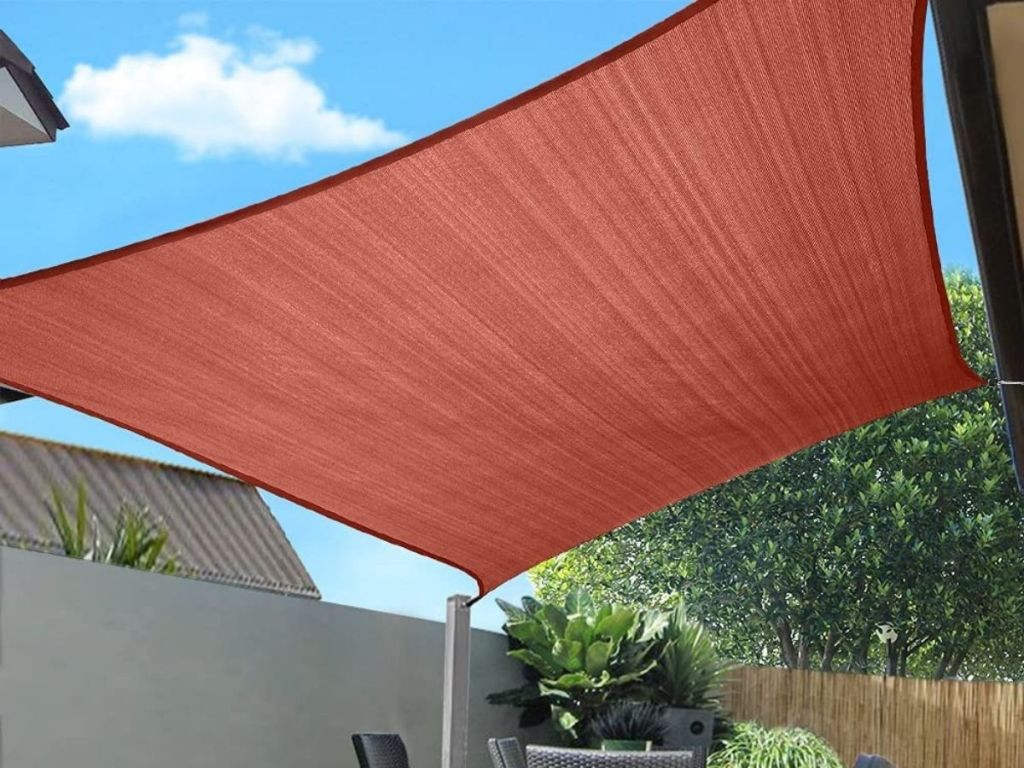 red sun shade over deck