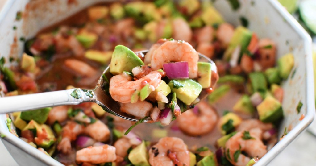 spoonful of mexican shrimp cocktail